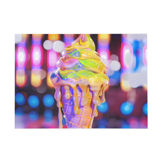 Neon Swirl Ice Cream Delight Jigsaw Puzzle - Peatsy