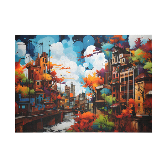 Autumn Hues: A Vibrant Urban Escape Jigsaw Puzzle - Puzzle - Peatsy Puzzles