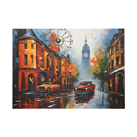 Autumn in the City: Vibrant Streetscape Reflections Jigsaw Puzzle - Puzzle - Peatsy Puzzles