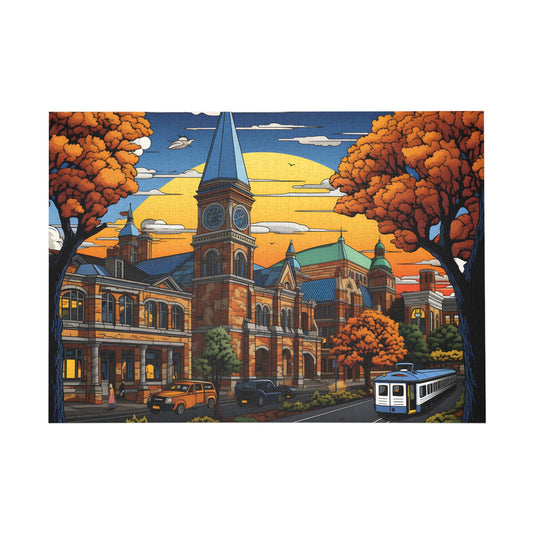 Autumn Twilight at the Historic Town Hall Jigsaw Puzzle - Puzzle - Peatsy Puzzles