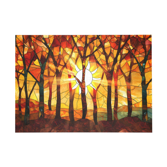 Autumn Twilight Stained Glass Forest Sunrise Jigsaw Puzzle - Puzzle - Peatsy Puzzles