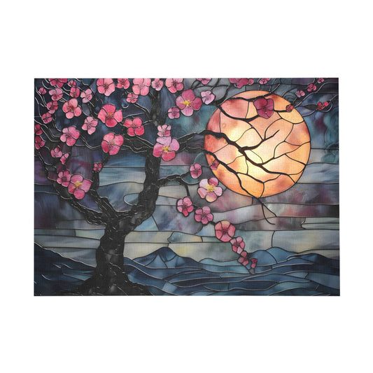 Cherry Blossoms at Twilight A Stained Glass Reflection Jigsaw Puzzle - Puzzle - Peatsy Puzzles