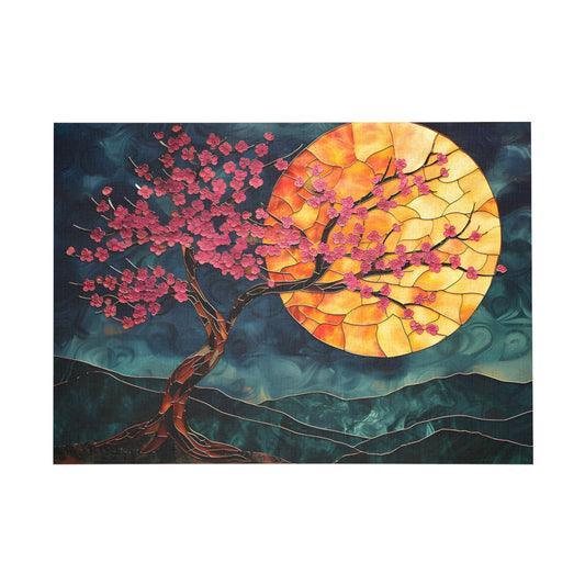Cherry Blossoms at Twilight Majesty Stained Glass Jigsaw Puzzle - Puzzle - Peatsy Puzzles