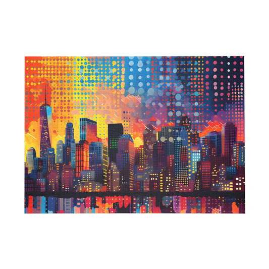 City Lights at Dusk A Colorful Urban Mosaic Jigsaw Puzzle - Puzzle - Peatsy Puzzles
