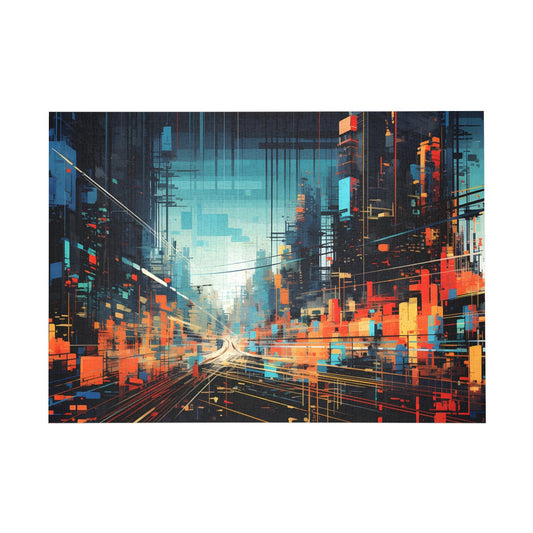 Cybercity Rush Hour: Abstract Urban Landscape Jigsaw Puzzle - Puzzle - Peatsy Puzzles