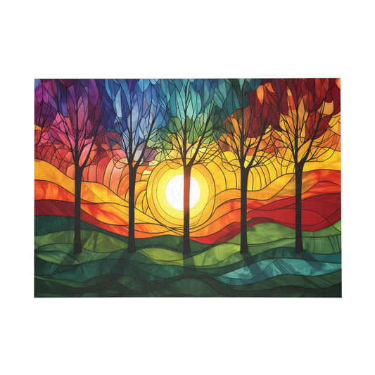 Enchanted Stained Glass Forest at Sunset Jigsaw Puzzle - Puzzle - Peatsy Puzzles