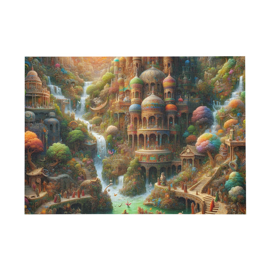 Enchanted Waterfall Gardens: Mystical Fantasy Landscape Jigsaw Puzzle - Puzzle - Peatsy Puzzles