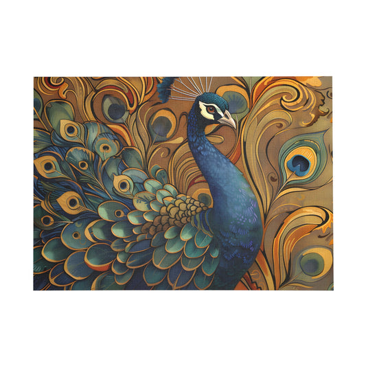 Majestic Peacock in Art Nouveau Elegance Jigsaw Puzzle - Peatsy