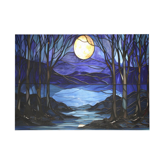 Midnight Serenity An Enchanted Forest of Stained Glass Jigsaw Puzzle - Peatsy