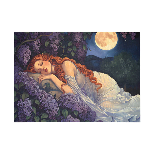 Moonlit Slumber in the Lilac Garden Jigsaw Puzzle - Peatsy