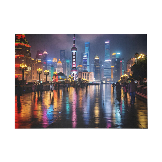 Shanghai Nightscape Reflections Jigsaw Puzzle - Peatsy