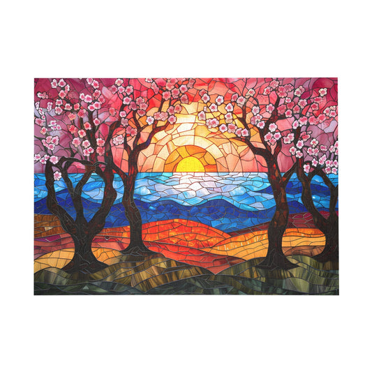 Stained Glass Cherry Blossoms Jigsaw Puzzle - Peatsy