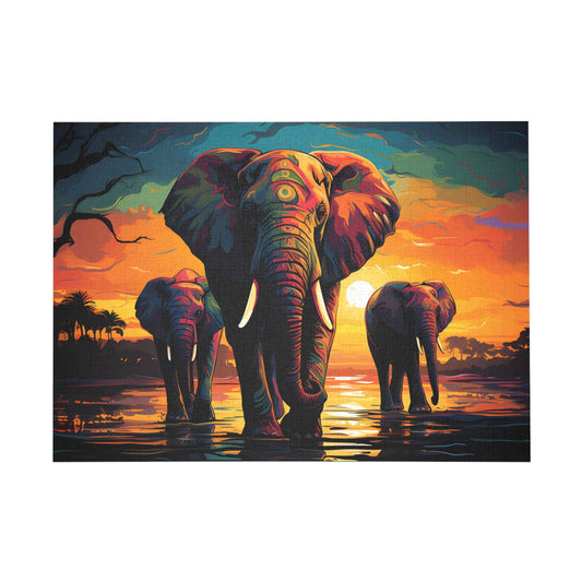 Sundown Safari: Majestic Elephants Jigsaw Puzzle - Peatsy