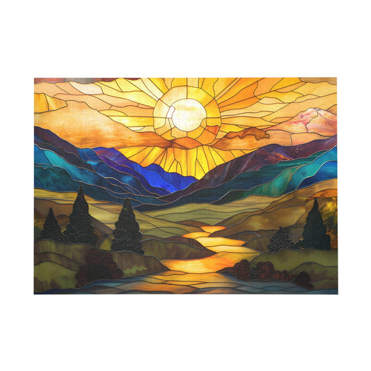 Sunrise Splendor in Stained Glass Jigsaw Puzzle - Peatsy