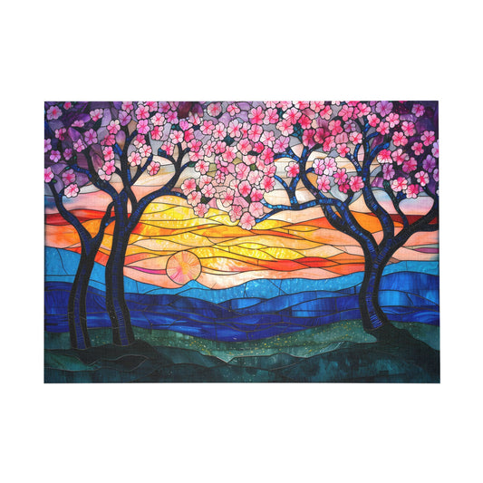 Sunset Blossoms Stained Glass Serenade Jigsaw Puzzle - Peatsy