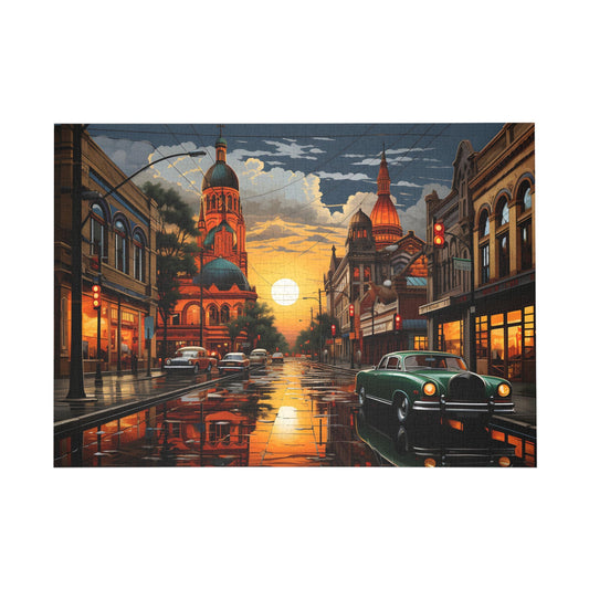 Sunset Reflections on Main Street Jigsaw Puzzle - Peatsy