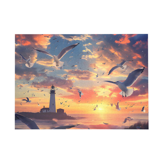 Sunset Seagulls Symphony Jigsaw Puzzle - Peatsy