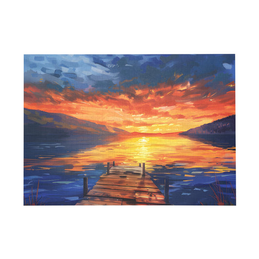Sunset Serenity Lake Dock Jigsaw Puzzle - Peatsy
