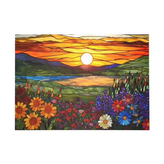 Sunset Splendor in Stained Glass Jigsaw Puzzle - Peatsy
