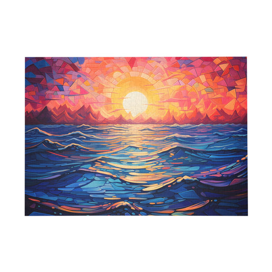 Sunset Symphony Geometric Seascape Jigsaw Puzzle - Peatsy