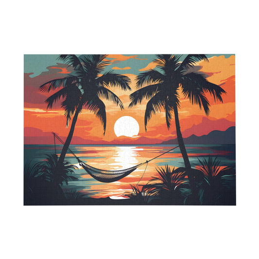 Tropical Sunset Bliss - Palm Trees & Beach Jigsaw Puzzle - Peatsy