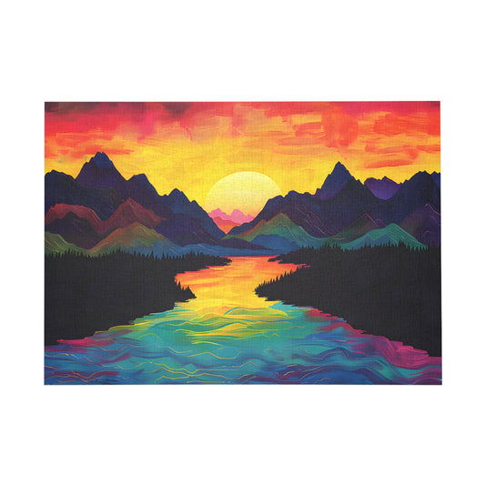 Vivid Sunset Mountainscape Jigsaw Puzzle - Peatsy