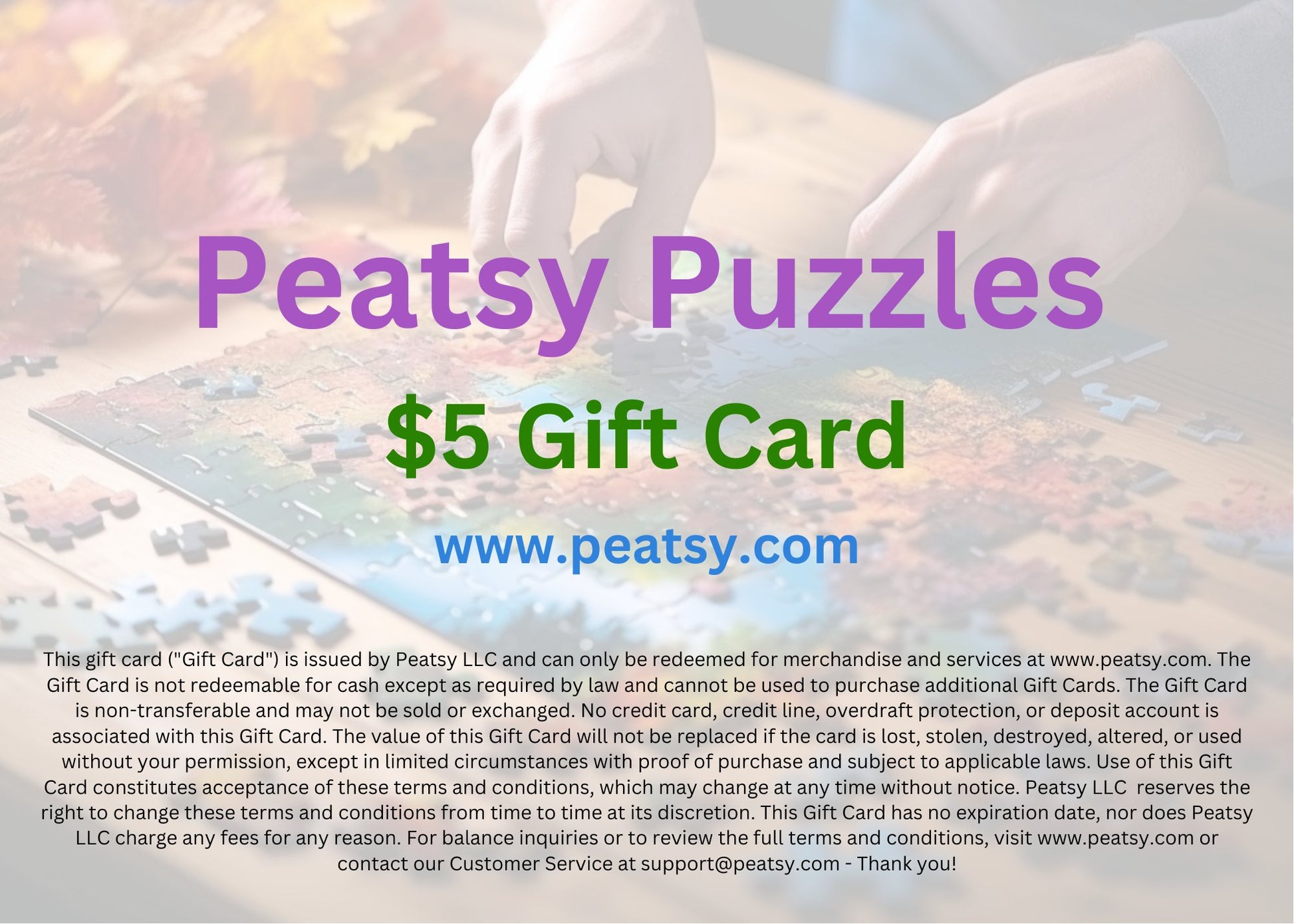 Peatsy Puzzles Gift Cards ($5, $10, $20 or $50) - Peatsy